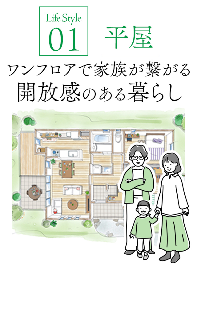 01平屋 ワンフロアで家族が繋がる解放感のある暮らし